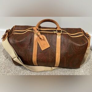 VINTAGE Etro Brown and Tan Leather Duffel Bag Travel Bag